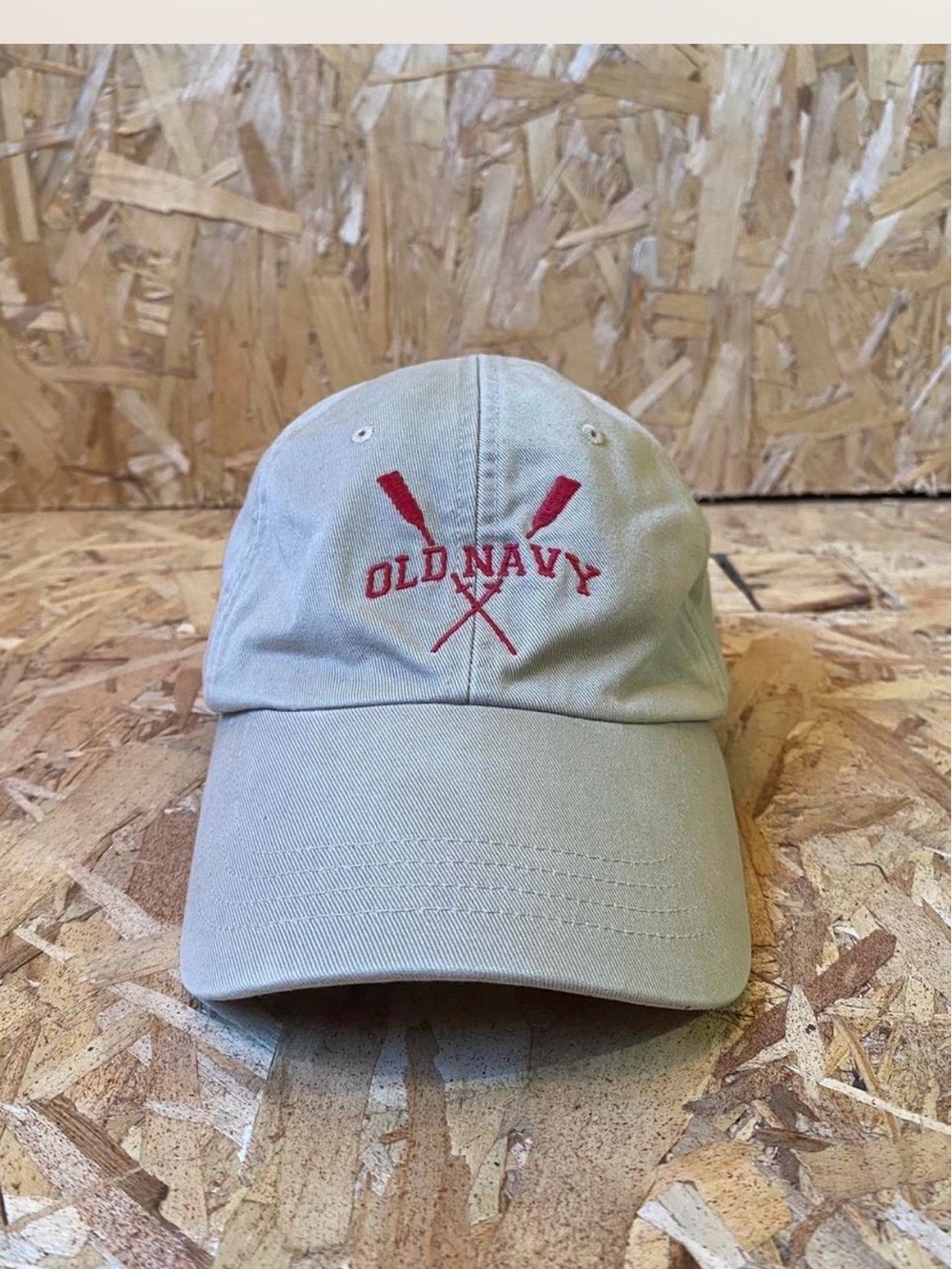 Old Navy Beige Baseball Cap with Red Embroidery